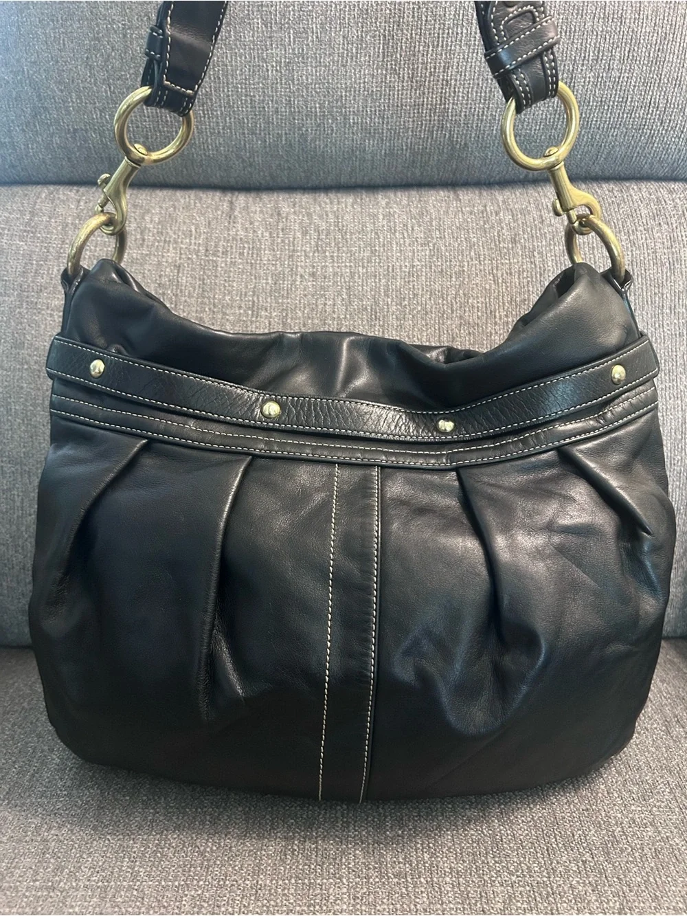 Vintage COACH Black Soft Leather Pleated Ergo Hamptons Belted Hobo Bag (10205)